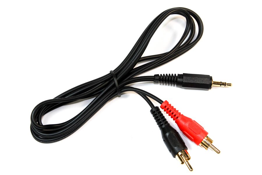 Male 3.5mm Stereo jack to 2 x RCA phono (L+R) adaptor cable lead (1.2m)