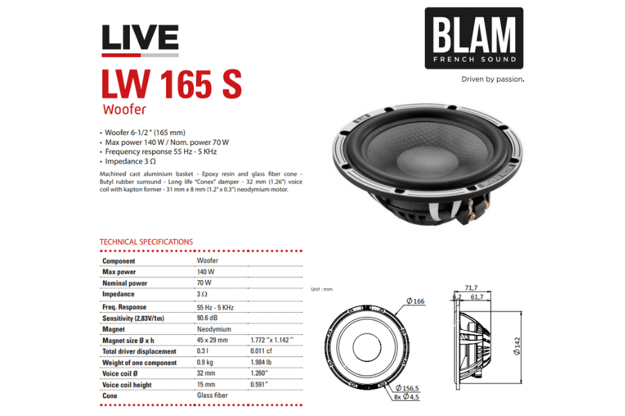 BLAM LIVE L165S - SOLO 165mm (6.5 inch) 140W ULTRA-SLIM 2-Way