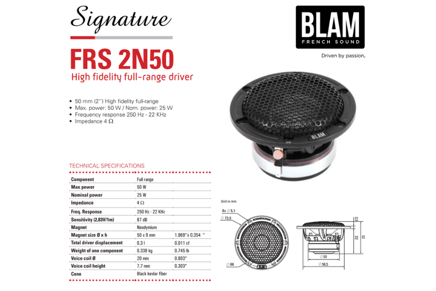 BLAM SIGNATURE FRS 2N50 High Fidelity 50mm (2 inch) full range car