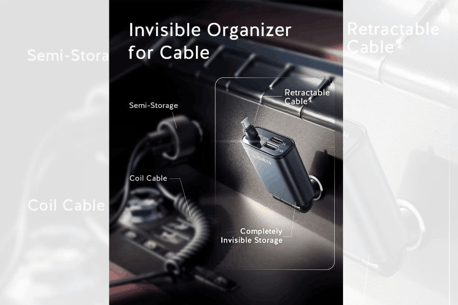LISEN Retractable USB-C Car Charger 57W | InCarTec
