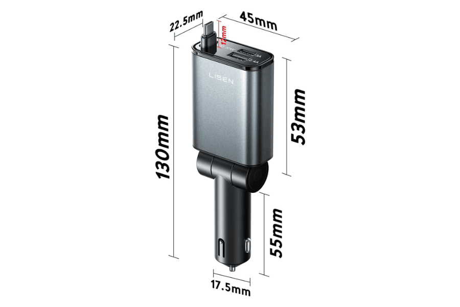 【れおん】 LISEN Retractable USB-C Car Charger 57W | InCarTec